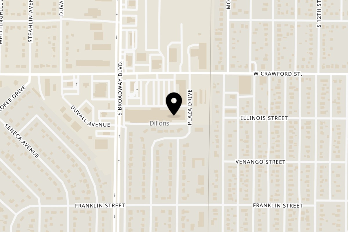 Map showing the location of Janaki Indian Cuisine on 1115 W Crawford St in Salina